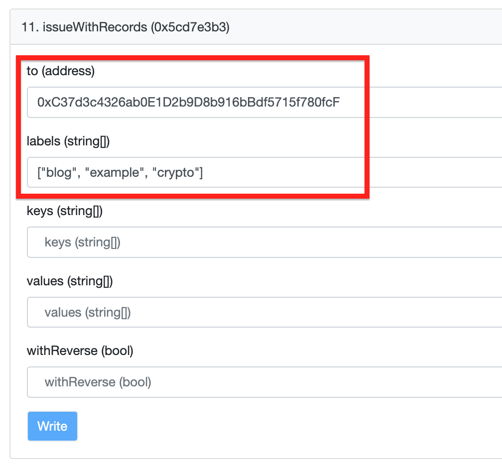 filling issueWithRecords parameters