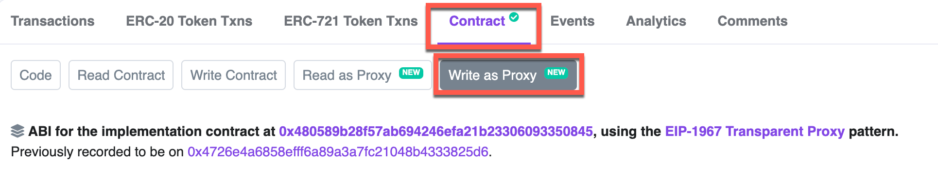 polygonscan write as proxy tab