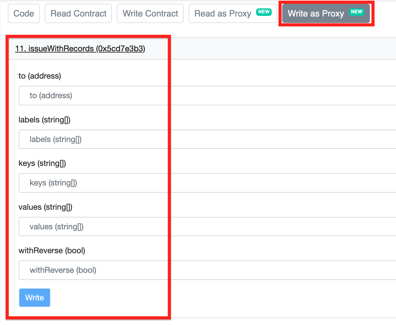 polygonscan issueWithRecords method